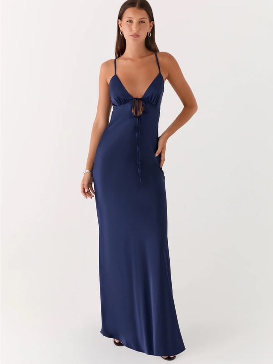 Peppermayo Dresses & Skirts - Peppermayo Flora Satin Maxi Dress - Navy